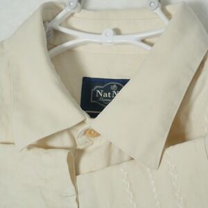 Nat Nast Shirt Men L Cream 100% Silk Embroidered Bowling American Fit Rockabilly